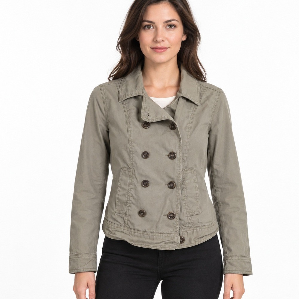 Old Navy Womens Double Breasted Size M Cotton Jacket Olive Green Khaki